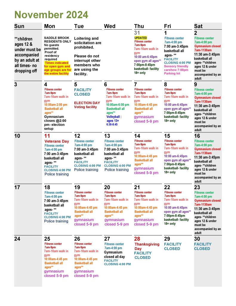 November 2024 Rec Calendar