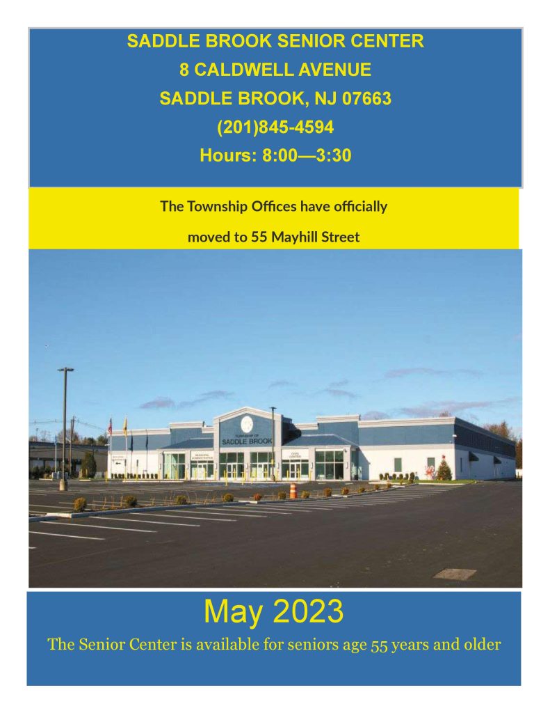 Saddle Brook Senior Center Newsletter Cover for May 2023