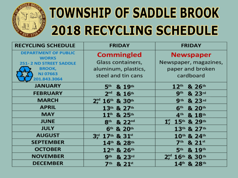 RECYCLING SCHEDULE Saddlebrooknj DPW