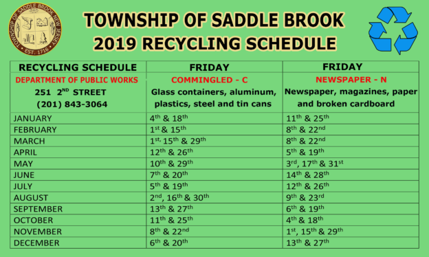 RECYCLING SCHEDULE 2019 - Saddlebrooknj DPW