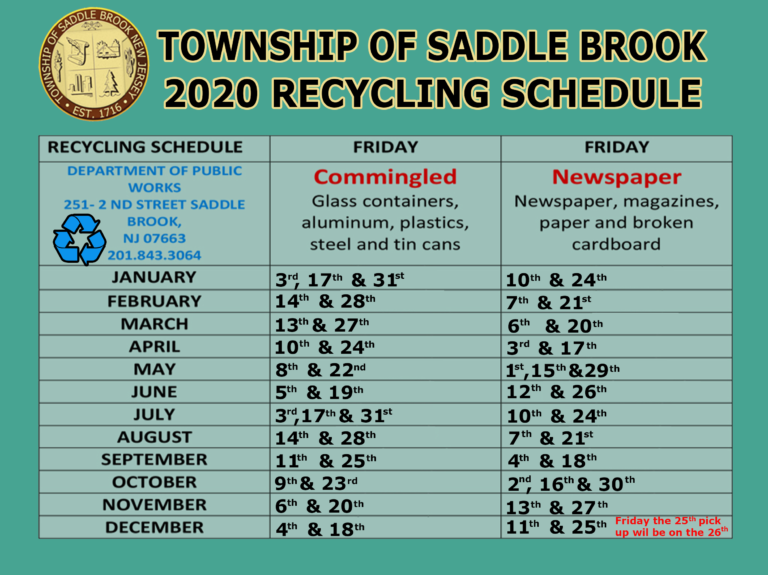 RECYCLING SCHEDULE 2020_R Saddlebrooknj DPW