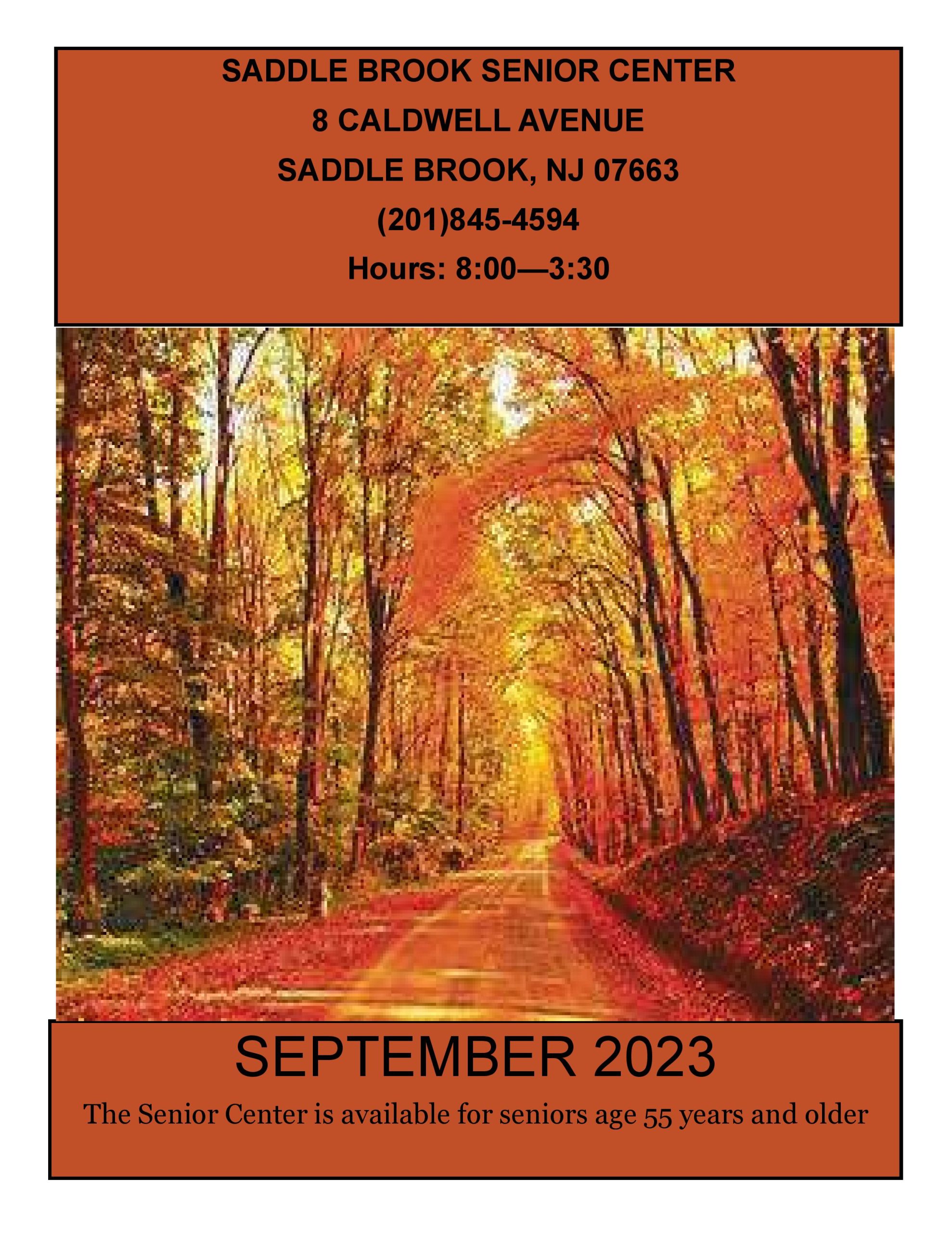 Saddle Brook Senior Center Newsletter Cover for September 2023