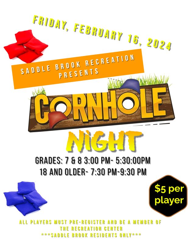 Saddle Brook Recreation Cornhole Night - February 16, 2024