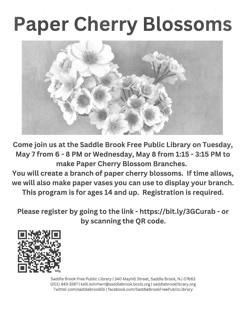 Paper Cherry Blossoms - Saddle Brook Library May 2024