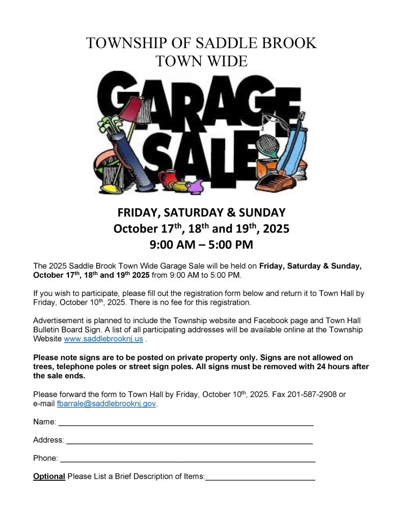 TOWN WIDE GARAGE SALE REGISTRATION OCTOBER 2025