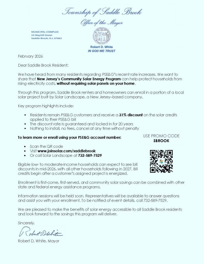Saddle Brook Solar Letter 2026