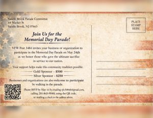 2026 Saddle Brook VFW Memorial Day Parade Sponsor Card
